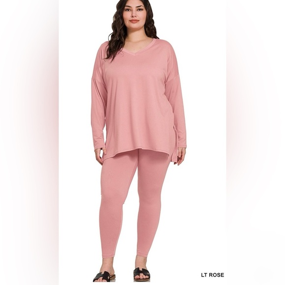Zenana Outfitters Pants - New! Plus Size Light Rose Long Sleeve Top and Leggings Set Size 1X 2X 3X